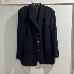 Brooks Brothers Sz 45L Navy Gold 3 Button Worsted Wool Blazer *collar flaw*